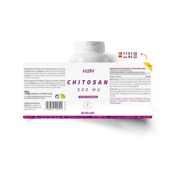 HSN Chitosane 3000 MG | 180 Capsules Végétales de Chitosane Provenant de la Chitine par Dose Quotidienne | HAUTE Concentratio