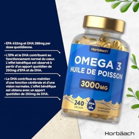 Oméga 3 Huile de Poisson 3000mg | 240 Gélules | Acides Gras Oméga 3 avec EPA et DHA | Complément Alimentaire Huile de Poisson