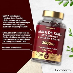 Huile de Krill 2000mg avec Astaxanthine et Phospholipides | 120 Gélules | Acides Gras Oméga 3 avec EPA et DHA | Complément Al