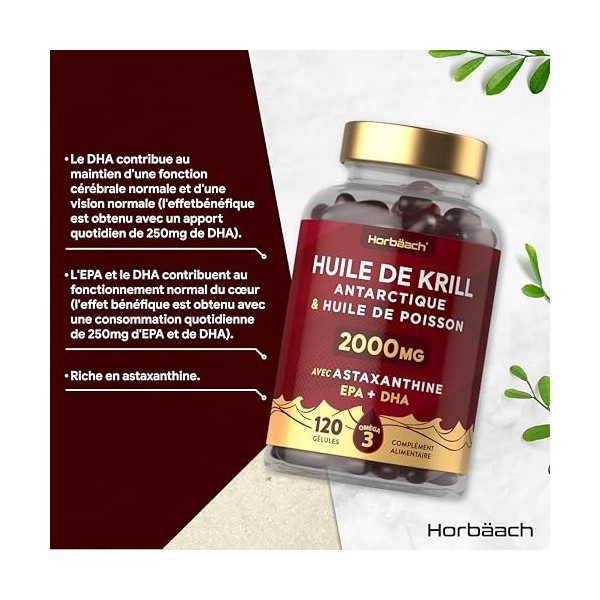 Huile de Krill 2000mg avec Astaxanthine et Phospholipides | 120 Gélules | Acides Gras Oméga 3 avec EPA et DHA | Complément Al