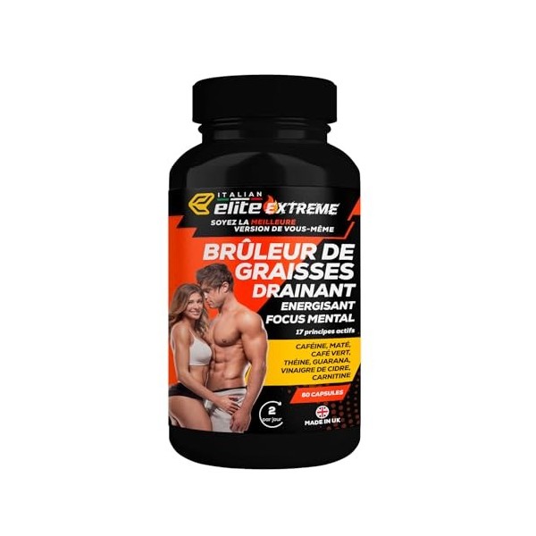 Italian Elite® Complément Alimentaire Brûle-Graisses Elite Extreme. 60 gélules Thermogénique, Drainant, Amaigrissant, Énergis