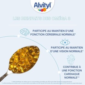 Alvityl Oméga 3 – Huile de poisson sauvage – Cœur Cerveau Vision – 60 capsules - Dès 6 ans