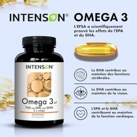 Intenson Omega 3 XT - 1000 mg avec 750 mg dEPA et de DHA par capsule – 120 capsules molles dhuile de poisson Omega 3 à haut