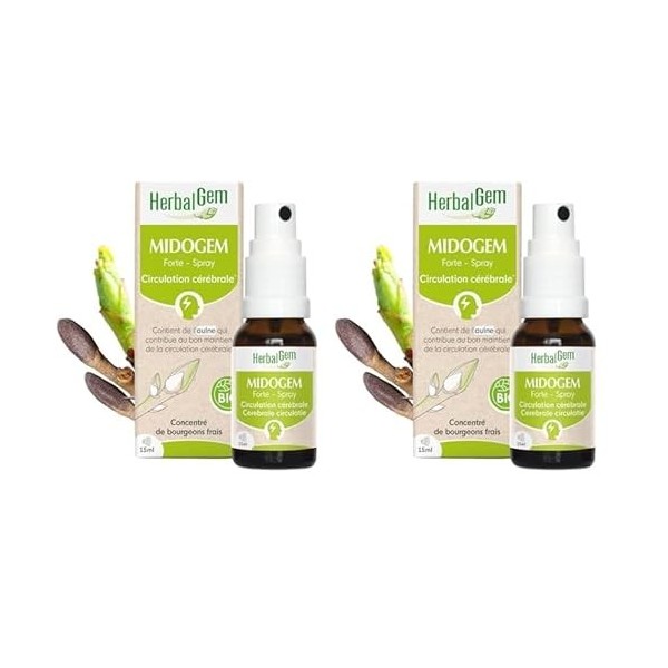 HerbalGem|Midogem Forte Spray Bio|Complexe de Gemmothérapie Concentrée|15 ml Lot de 2