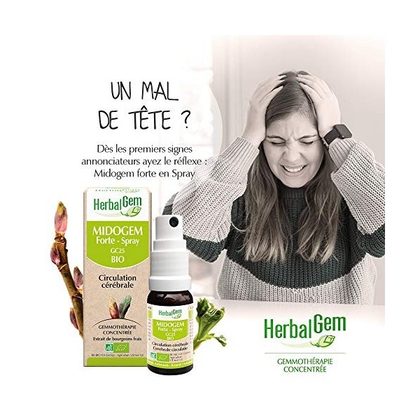 HerbalGem|Midogem Forte Spray Bio|Complexe de Gemmothérapie Concentrée|15 ml Lot de 2