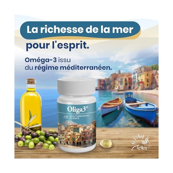 Omega-3 EPA DHA avec Huile dOlive, Vitamines D et E | Complément Premium pour la Santé Cardiovasculaire et Cognitive | 30 Gé