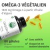 Oméga 3 Vegan - 3336 mg dHuile dAlgues - 1000 mg DHA & 500 mg EPA par Dose - Sans Métaux Lourds - 80 Capsules - Fabriqué en