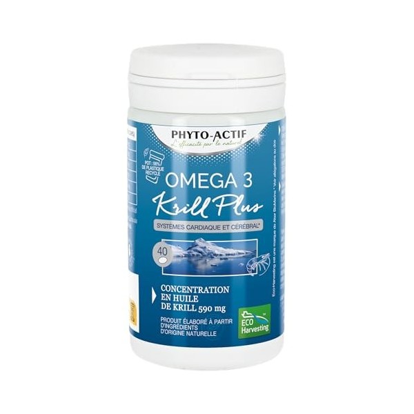 PHYTO-ACTIF | Oméga 3 Krill + | Fonctionnement normal du cerveau | Aide au maintien dune vision normale | Contribue à une fo