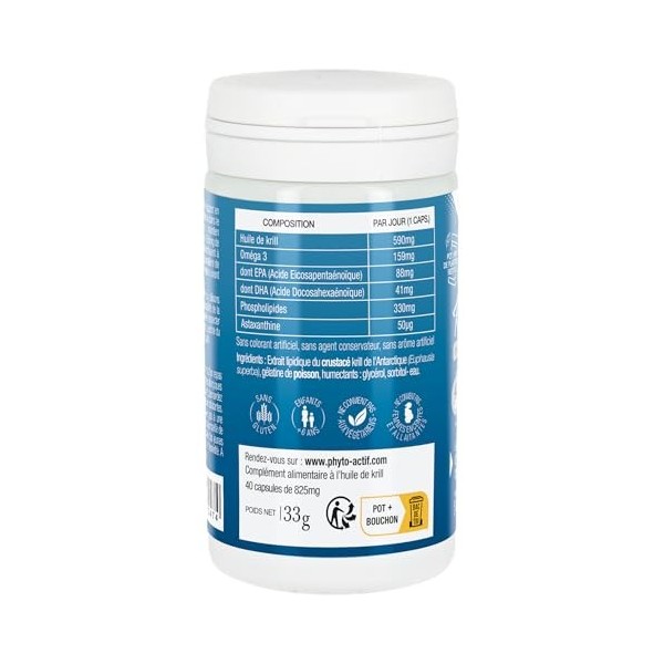 PHYTO-ACTIF | Oméga 3 Krill + | Fonctionnement normal du cerveau | Aide au maintien dune vision normale | Contribue à une fo