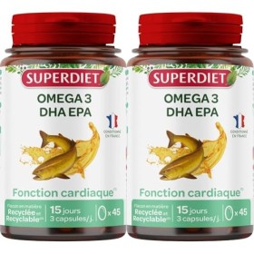 SUPERDIET® - OMÉGA 3 - DHA - EPA - Fonction cardiaque - Huile de poisson sauvage - Nutrithérapie - Conditionné en France - 45