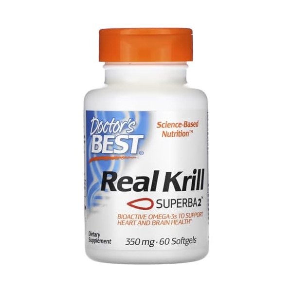 Doctors Best - Real Krill 350mg | Soutien naturel pour la santé cardiaque et articulaire - 60 capsules