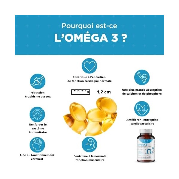 FB Pharma - Complément OMEGA 3 1000mg - huile de foie de morue 180 capsules en softgel – Vitamine A et Vitamine D – contribue