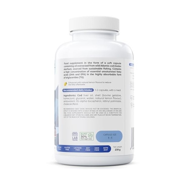 Norwegian Cod Liver Oil Softgels, 1000mg Lemon - 180 softgels