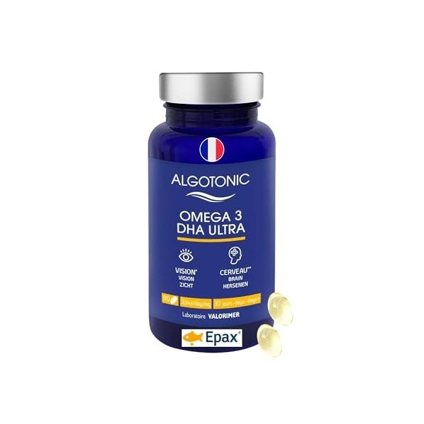 Algotonic - Omega 3 DHA Ultra - 90 capsules - Complément alimentaire naturel à base dhuile de poisson sauvage - Capsule dor