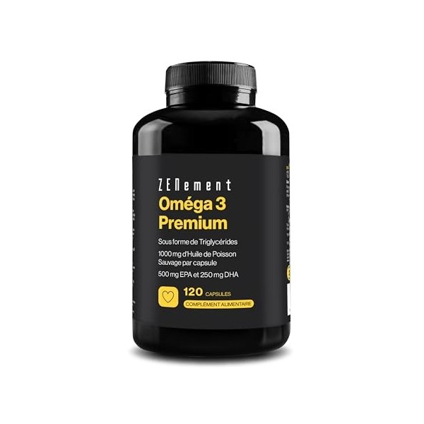 Omega 3 Premium - Triglycérides pour une Absorption Optimale - 1000 mg EPA + 500 mg DHA par Dose - Huile de Poisson Sauvage C