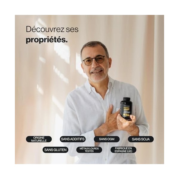 Omega 3 Premium - Triglycérides pour une Absorption Optimale - 1000 mg EPA + 500 mg DHA par Dose - Huile de Poisson Sauvage C