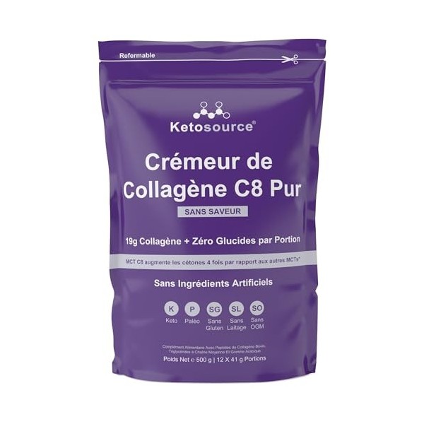 Crème de Collagène Pure C8 | Se Mélange Facilement Sans Grumeaux | Crème Keto au Collagene Peptide pour Café | Zéro Ingrédien