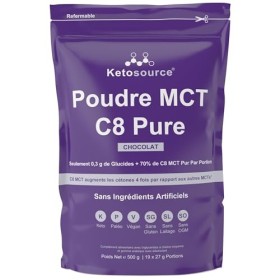 Poudre Pure C8 MCT | 4X plus de cétones que les autres MCT | Zéro glucides | Se mélange facilement | Crème Keto pour café | V