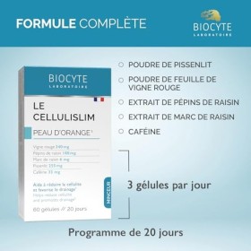 BIOCYTE Le Cellulislim - Minceur, Aide à Réduire la Cellulite, Favorise le Drainage - Vigne Rouge, Pépins de Raisin, Marc de 