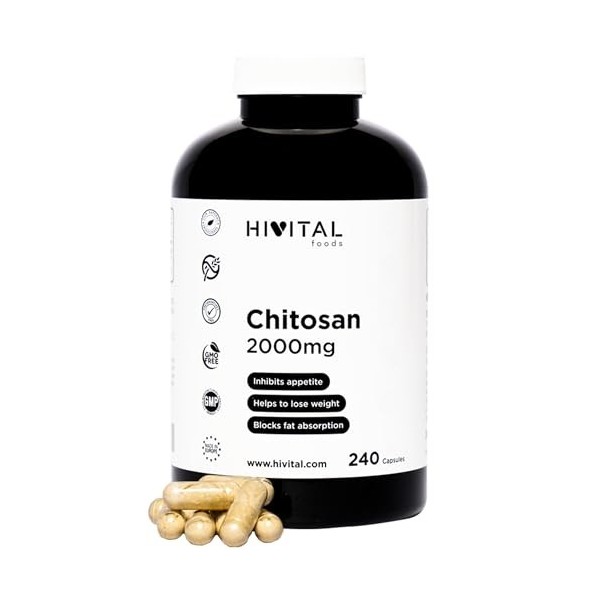 Chitosan Marin 2000 mg. 240 gélules pour 2 mois de traitement. Chitosan Naturel issu de la Chitine des Crustacés. Fibre natur