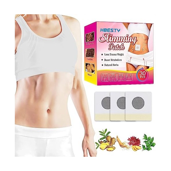Lot de 2 paquets de 60 patchs amincissants pour brûler les graisses - Granulés abdominaux antiques efficaces - Détox végétal 