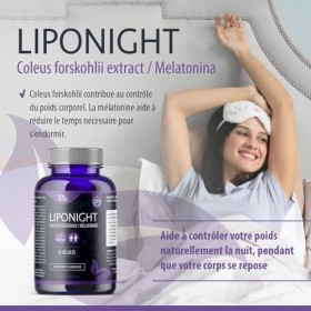 Liponight - Complément Nuit Minceur - 30 Gélules - Forskoline Melatonine Valériane - Elimine Graisses Localisées Abdomen Hanc