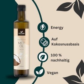 FOODIN Huile MCT 100% Huile de Coco,Triglycérides à Chaîne Moyenne MCT Bio, Sans Gluten & Végétalienne, Huile de Coco Pure 