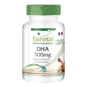 Fairvital | DHA 500mg - Fortement dosé - 90 gélules - Acide docosahexaénoïque et acide eicosapentaénoïque - ! Boîte pour 3 mo