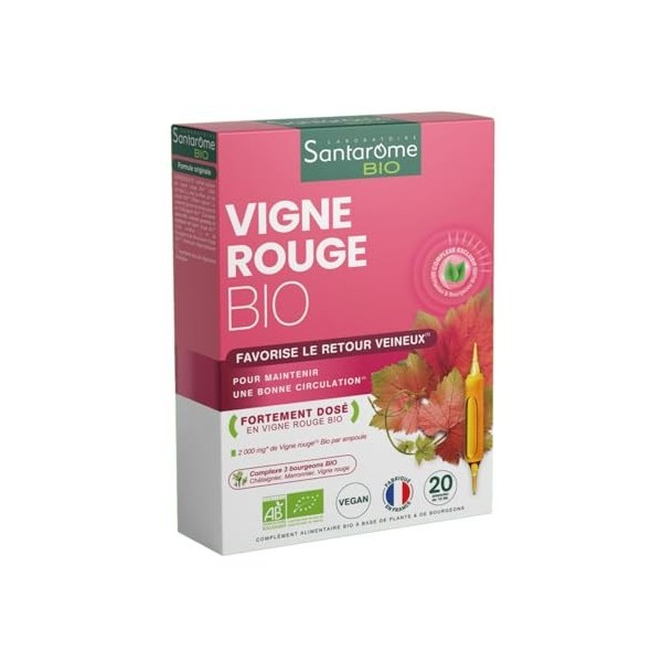 Santarome Bio - Vigne Rouge Bio | Complément Alimentaire Jambes Légères | Booste la Circulation, Jambes Lourdes - Plantes Bio