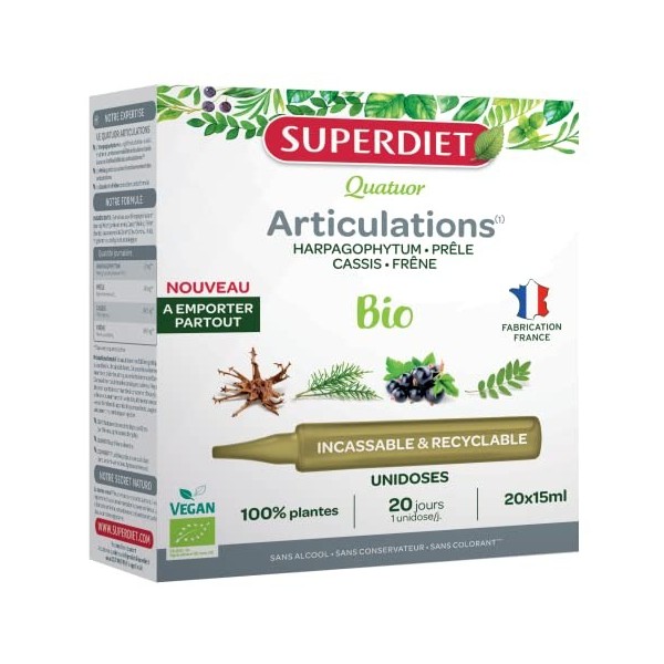SUPERDIET - QUATUOR ARTICULATIONS - Bon fonctionnement articulaire - Format nomade - 20 unidoses de 15 ml