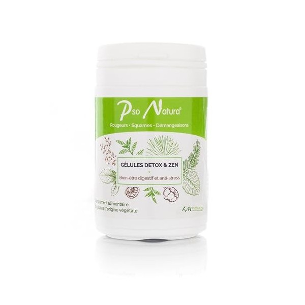 PSO NATURA Gélules Détox & Zen - 60 gélules contre la survenance des problèmes de peau psoriasis, eczéma, acné - ingrédient