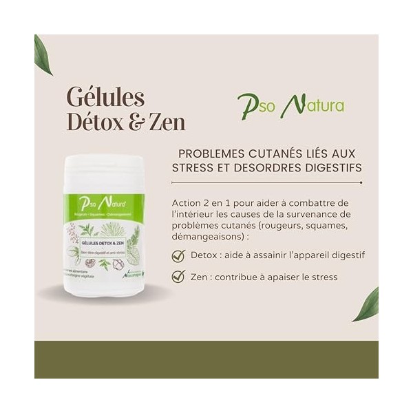 PSO NATURA Gélules Détox & Zen - 60 gélules contre la survenance des problèmes de peau psoriasis, eczéma, acné - ingrédient