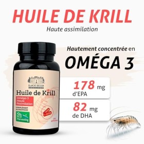 BLANCHE BRESSON - Huile de Krill 100% Pure - Omégas-3 & DHA - Bien-être Du Coeur et Cerveau, Soutien Cardiovasculaire, Vision