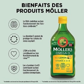 Möllers Omega 3 Huile de foie de morue | Complément alimentaire nordique avec EPA, DHA, vitamine A, D, E | Prix supérieur | 