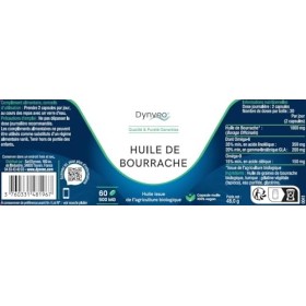 Huile de bourrache bio pure – huile de bourrache certifiée sans carraghénane et sans gélatine – 20% Acide gamma linolénique –