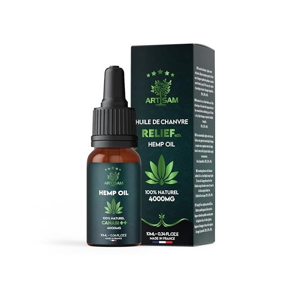 ARTISAM | Meilleur Huile de Graines de Chanvre Sativa PURE H 40% 4000mg Pressée à Froid 10 ml | Bio | Formule Premium Made in