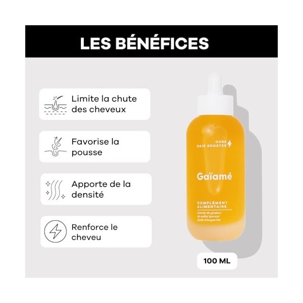 Gaïamé, Complément alimentaire anti chute et pousse 30 jours. Fabriqué en France. -50% de chute, Densité doublée. Restaure le