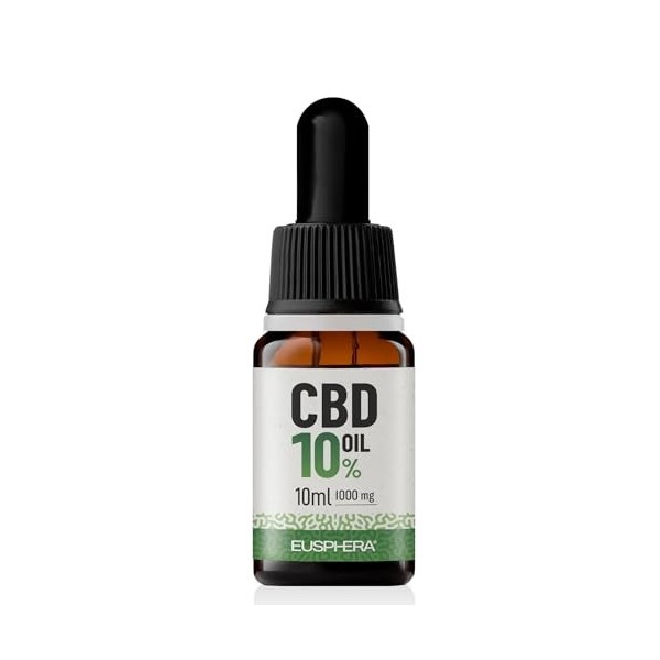 EUSPHERA - Huile de Chanvre 10% Pure 100% Huile de CBD Naturelle Avec Oméga 3,6,9 et Vitamines Sans Coservater Fabriqué dans 