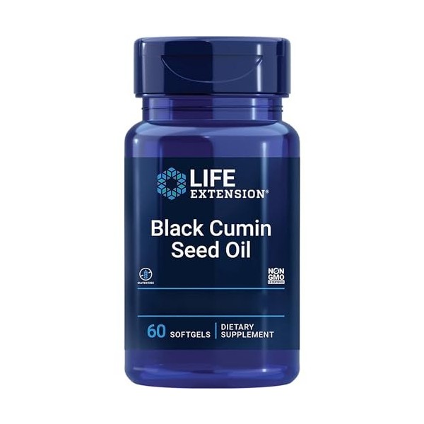 Life Extension, Black Cumin Seed Oil Huile de Cumin Noir , 500mg, 60 Capsules molles, Sans Gluten, Sans Soja, Sans OGM