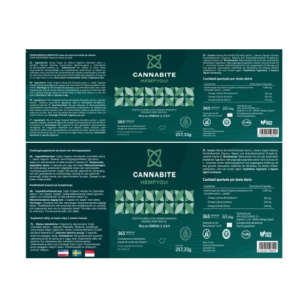 Omega 3, 6, 9 Végétaux - 365 Gélules dHuile de Graines de Chanvre Vierge, Pression à Froid, Sans Additifs, Sans Gluten, Non-