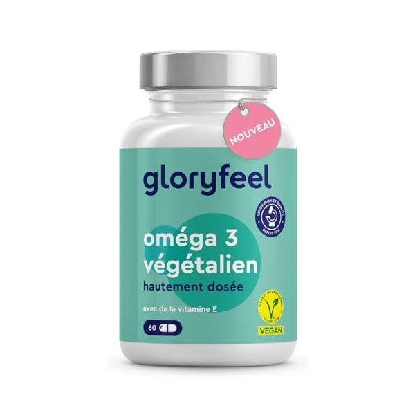 Oméga 3 Vegan Breveté, 2000mg Huile dAlgues Végétale & Vitamine E, Source dAcides Gras DHA 600mg + EPA 300mg, Santé Cardiaq