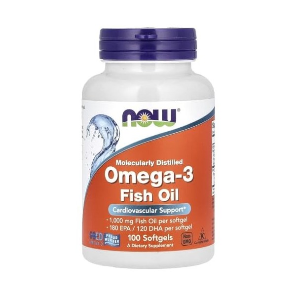 Now Foods - Omega-3 Molecularly Distilled | Huile de Poisson Pure pour la Santé Cardiaque et Cérébrale - 100 Softgels