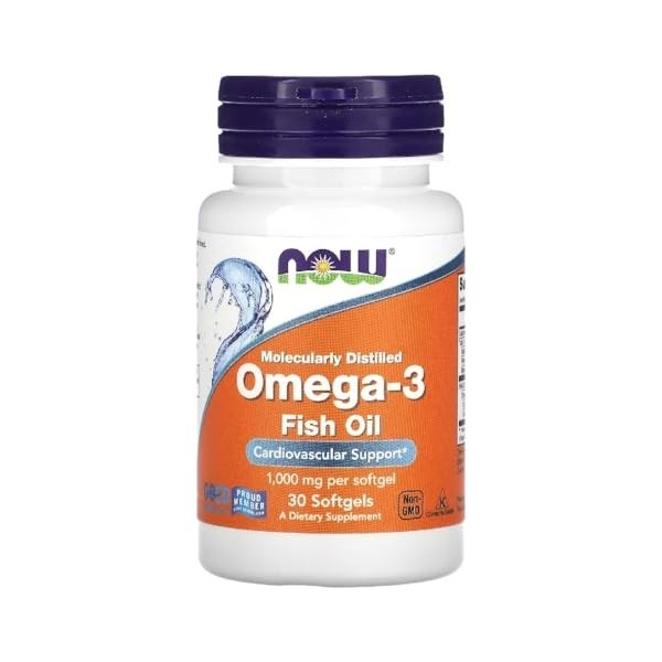 Now Foods - Omega-3 Molecularly Distilled Moléculairement | Huile de Poisson Haute Concentration pour la Santé Cardiaque et l