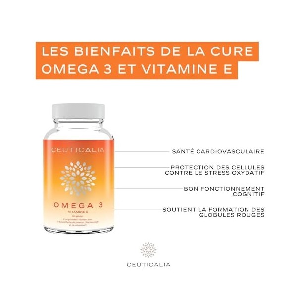 Complément Alimentaire Oméga 3 - Huile de Poissons Sauvages, Riche en EPA et DHA - Coeur, Vision, Concentration - Vitamine E 