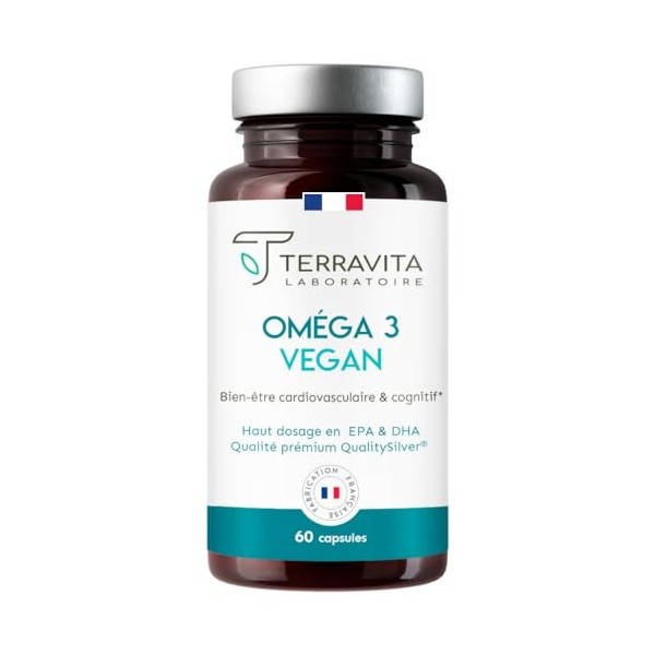 Oméga 3 Vegan | Huile Brevetée OmegaVie® issue de la microalgue Schizochytrium | 300 mg de DHA et 150 mg d’EPA par Capsule | 