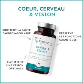Oméga 3 Vegan | Huile Brevetée OmegaVie® issue de la microalgue Schizochytrium | 300 mg de DHA et 150 mg d’EPA par Capsule | 