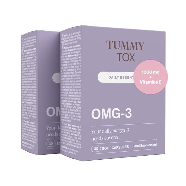 Oméga 3 1000 mg, 500 mg EPA et 250 mg DHA avec vitamine E ajoutée. Pas darrière-goût de poisson, approvisionnement de 60 jou