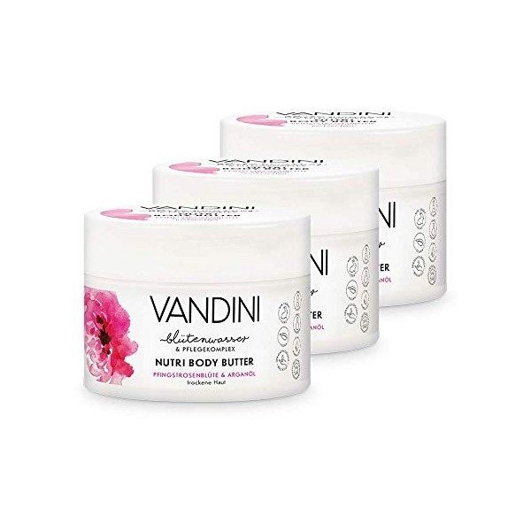 VANDINI Nutri Crème hydratante corps femme à la fleur de pivoine et à lhuile dargan - creme corps hydratante peaux sèches -