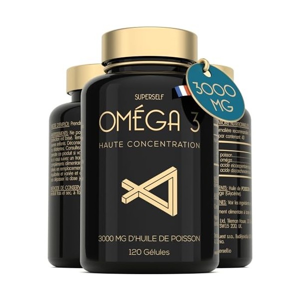 Oméga 3 Huile de Poissons Sauvages - 3000mg Triple Concentration - EPA 990mg & DHA 660mg - 120 Gélules Omega3 - Soutien Cardi