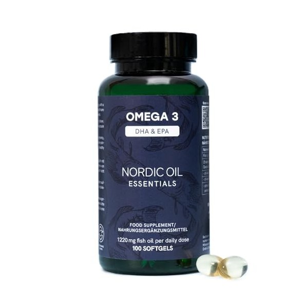 Omega 3 100 gélules 1220 mg | DHA & EPA acides gras oméga 3 haute biodisponibilité | Huile de poisson oméga 3 naturelle haute